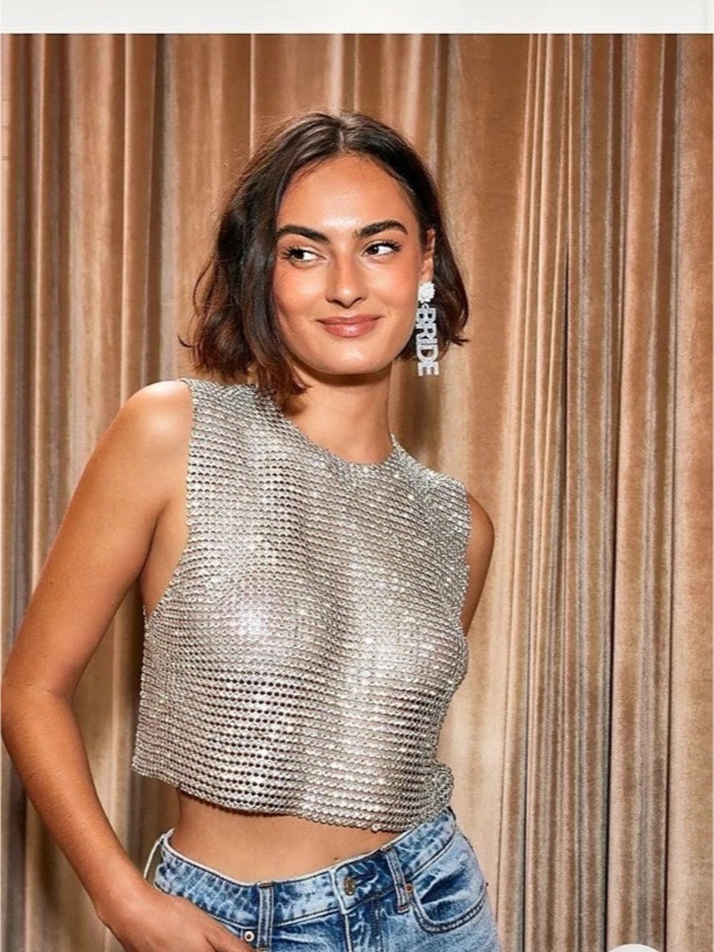 12th Tribe She'Small a Gem Silver Rhinestone Tank Small - Picture 2 of 9